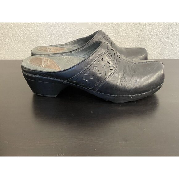Dansko Skylar Floral Laser Black Leather Womens Size 41 10.5 Cutout‎ Clogs Mules - Picture 2 of 10